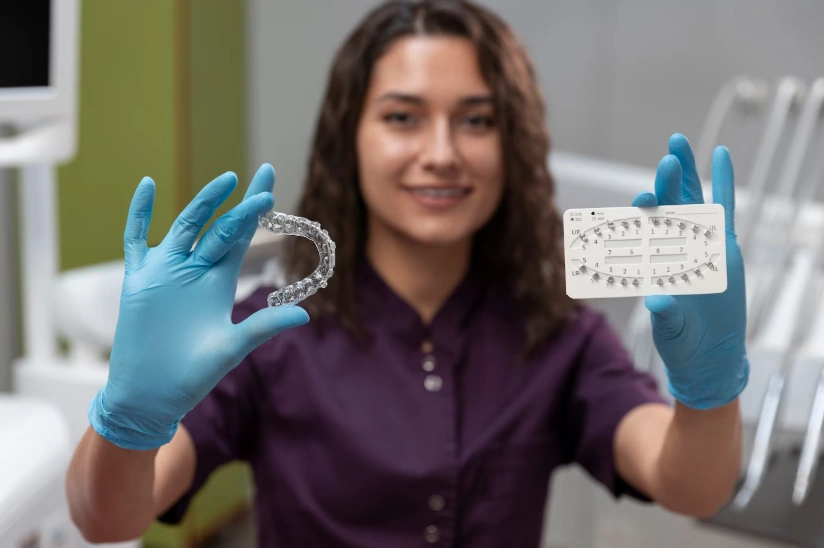dentist showing clear aligner